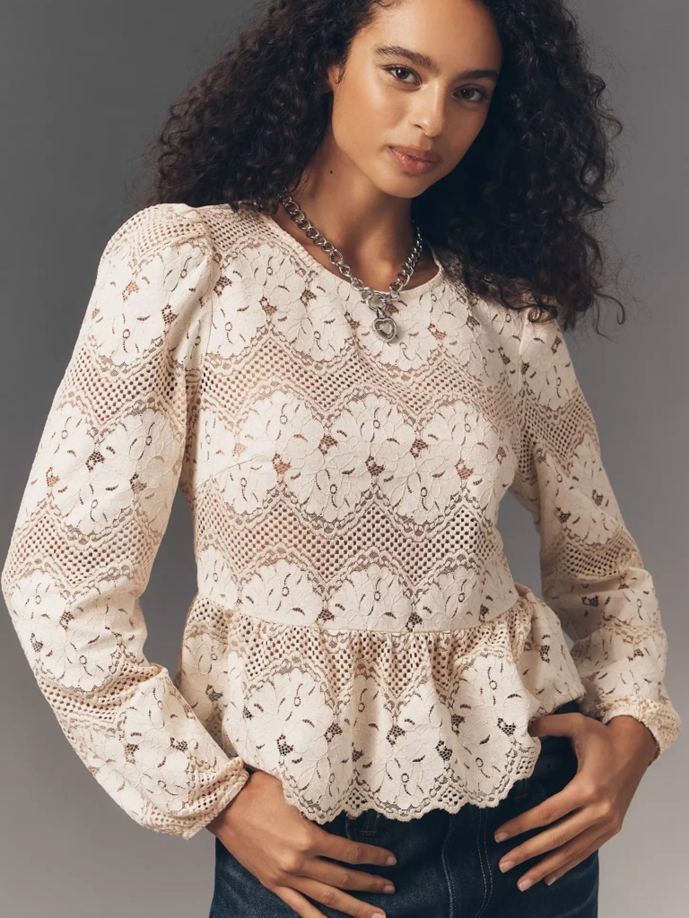 Anthropologie Dolan Left Coast Peplum Lace Blouse in IVORY LACE nwt size XXS